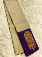 Load image into Gallery viewer, Classic Butter Cream &amp; Violet Meena Butta Kanchipuram Handloom Silk Saree SS26324
