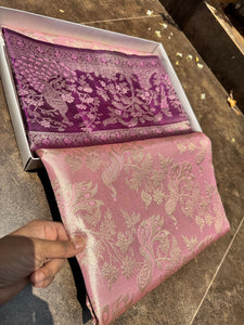 Pastel Rose & Dark Violet Meenakari Bricade Bridal Elegance Kanchipuram Handloom Silk Saree SS25332