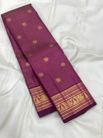 Load image into Gallery viewer, Classic Jamun Plum 2gm Zari Vaira Oosi Lines Elegance Kanchipuram Handloom Silk Saree SS28184
