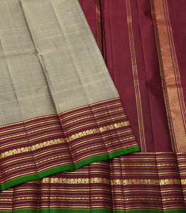 Classic Champagne & Barn Red 1gm Zari Elegance Kanchipuram Handloom Silk Saree SS24138