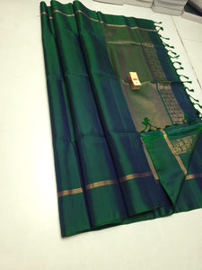 Classic Green Toned Elegance Plain Handloom Soft Silk Saree SS25463