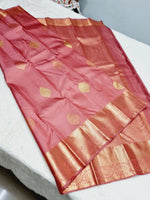 Load image into Gallery viewer, Classic Creamy Rose 1gm Zari Elegance Kanchipuram Handloom Silk Saree SS24729
