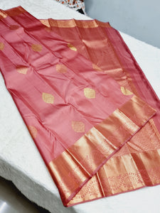 Classic Creamy Rose 1gm Zari Elegance Kanchipuram Handloom Silk Saree SS24729