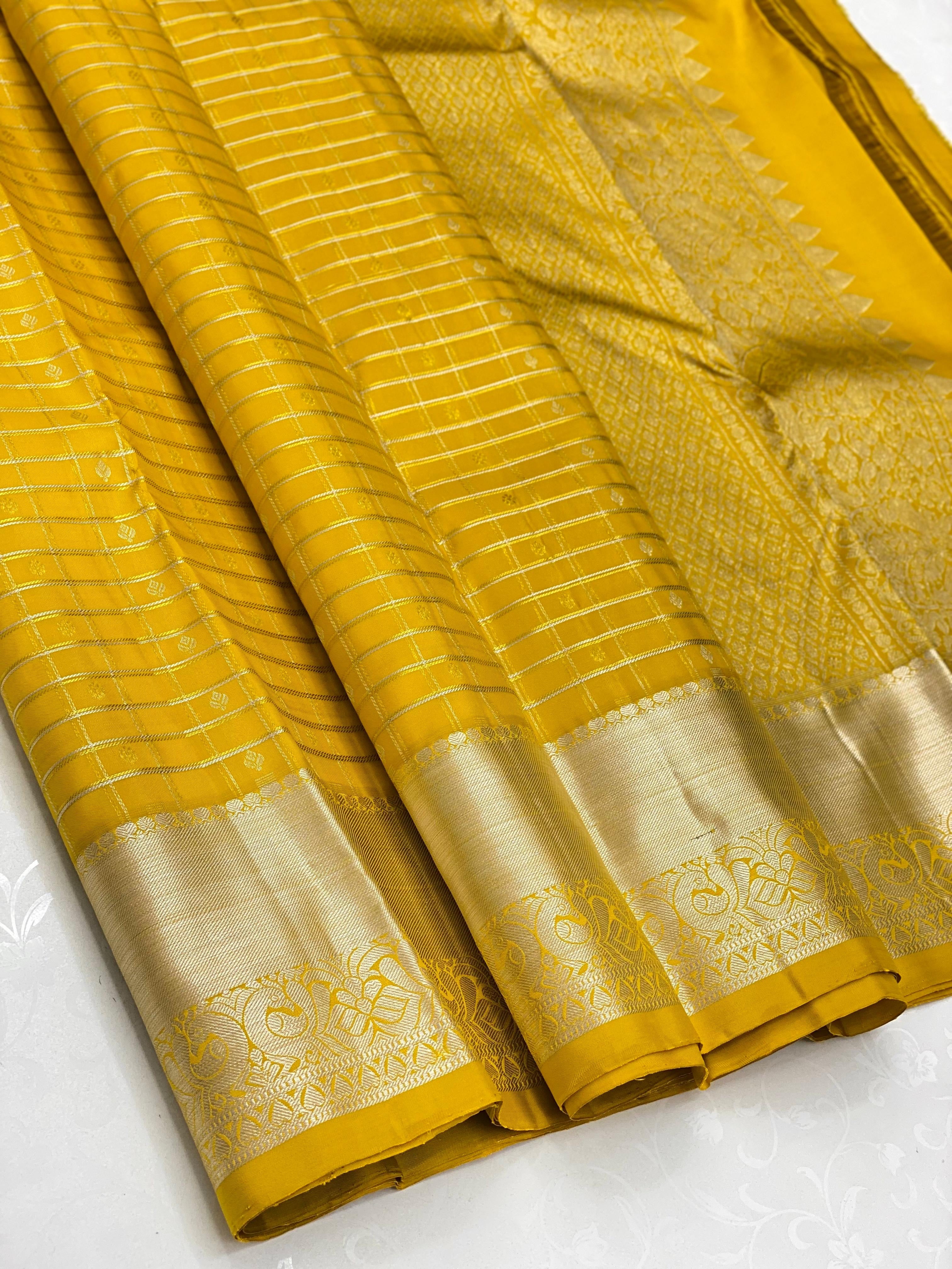 Classic Melon Yellow 2gm Zari Kanchipuram Handloom Silk Saree SS26608