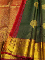 Load image into Gallery viewer, Classic Bottle Green &amp; Brick Red 2gm Zari Vaira Oosi check Butta Bridal Elegance Kanchipuram Handloom Silk Saree SS23620
