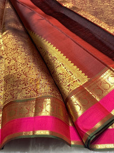 Classic Coffee Brown & Deep Pink 2gm Zari Bridal Elegance Kanchipuram Handloom Silk Saree SS25269