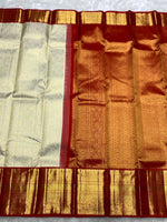 Load image into Gallery viewer, Classic Cream &amp; Red 2gm Zari Elegance Kanchipuram Handloom Silk Saree SS27034
