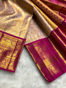 Pastel Pink & Ruby Pink 2gm Zari Bridal Elegance Kanchipuram Handloom Silk Saree SS25284