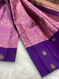Classic Lilac Pink & Purple 2gm Zari Elegance Kanchipuram Handloom Silk Saree SS25366