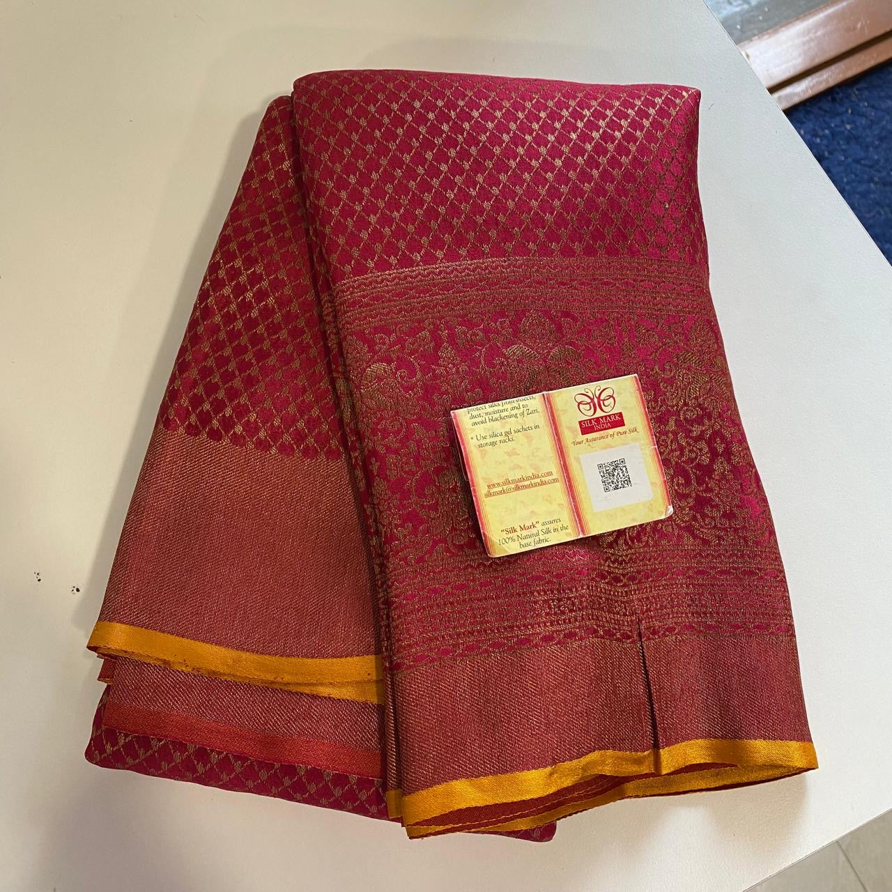 Classic Ruby Pink Elegance Khadi Banarasi Crepe Handloom Silk Saree SS23702