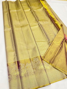 Classic Golden Beige Bridal Elegance Kanchipuram Handloom Silk Saree SS25632