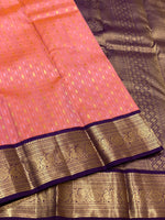 Load image into Gallery viewer, Classic Salmon Pink &amp; Violet 1gm Zari Kanchipuram Handloom Silk Saree SS25812
