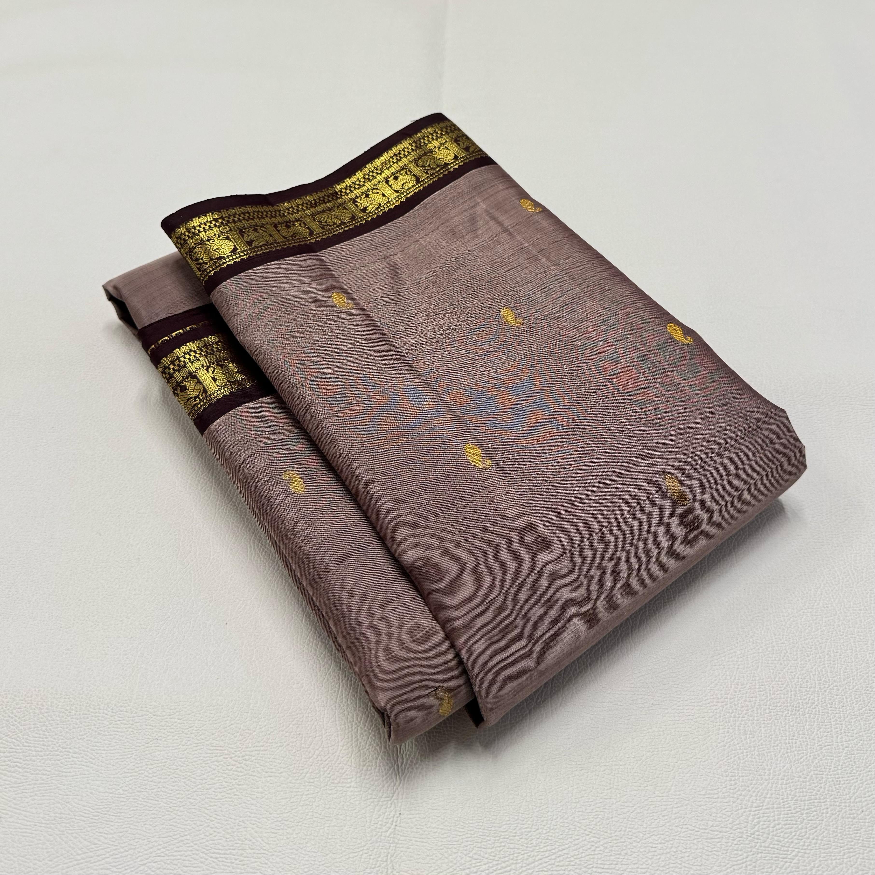 Classic Cocoa & Chocolate Brown 1gm Zari Elegance Kanchipuram Handloom Silk Saree SS24548