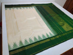 Load image into Gallery viewer, Classic Butter Cream &amp; Dark Green 2gm Zari Elegance Kanchipuram Handloom Silk Saree SS27564
