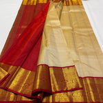 Load image into Gallery viewer, Classic Butter Cream &amp; Chilli Red Bridal Elegance Kanchipuram Handloom Silk Saree SS28061
