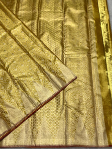 Classic Shimmer Gold 2gm Zari Bridal Elegance Kanchipuram Handloom Silk Saree SS25448