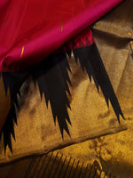 Load image into Gallery viewer, Classic Ruby Pink &amp; Charcoal Black Temple Border 2gm Zari Korvai Elegance Kanchipuram Handloom Silk Saree SS27409
