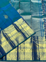 Load image into Gallery viewer, Classic Peacock Blue 2gm Zari Bridal Elegance Kanchipuram Handloom Silk Saree SS24772
