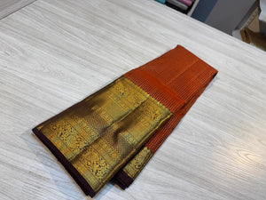 Classic Burnt Orange & Coffee Brown Kanchipuram Handloom Silk Saree SS26458