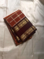 Load image into Gallery viewer, Classic Dark Orange Mustard &amp; Dark Chocolate Kanchipuram Handloom Silk Saree SS26093
