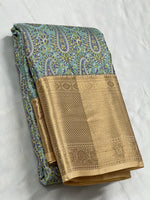 Load image into Gallery viewer, Classic Ice Blue &amp; Beige 2gm Zari Elegance Kanchipuram Silk Saree SS23892
