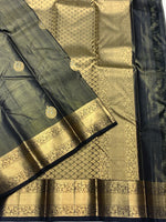 Load image into Gallery viewer, Classic Slate Black 2gm Zari Elegance Kanchipuram Handloom Silk Saree SS27494
