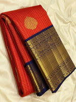 Load image into Gallery viewer, Classic Brick Orange &amp; Navy Blue 3gm Zari Bridal Elegance Kanchipuram Handloom Silk Saree SS25172
