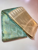 Load image into Gallery viewer, Classic Sea Green &amp; Golden Beige Kanchipuram Handloom Silk Saree SS25858
