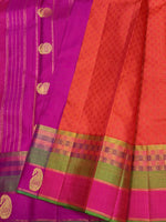 Load image into Gallery viewer, Classic Orange &amp; Fuchsia Pink 2gm Zari Matte Finish Vintage Elegance Kanchipuram Handloom Silk Saree SS27349

