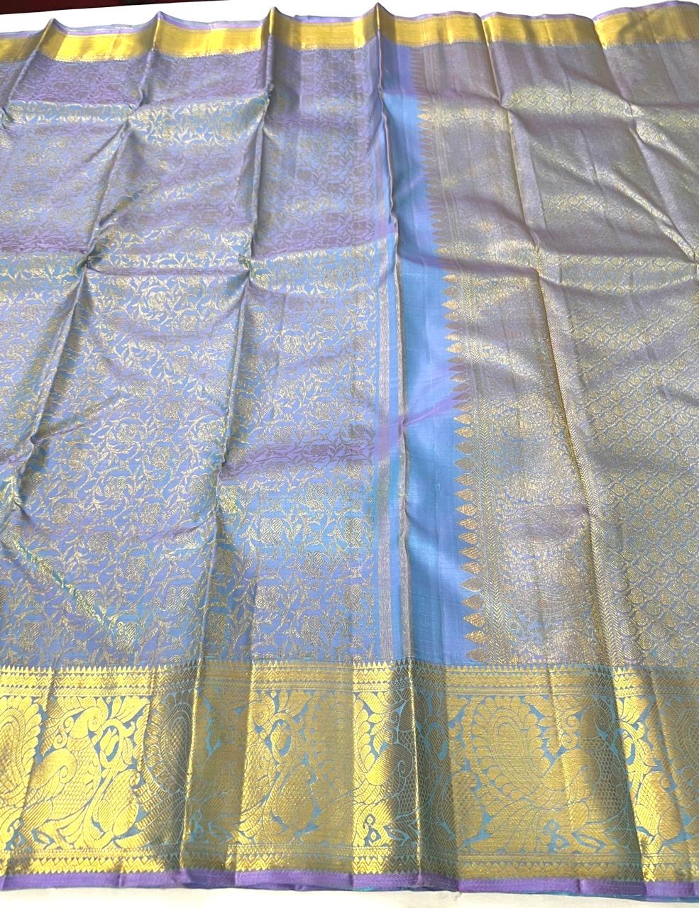 Classic Ice Blue 2gm Zari Bridal Elegance Kanchipuram Handloom Silk Saree SS24765