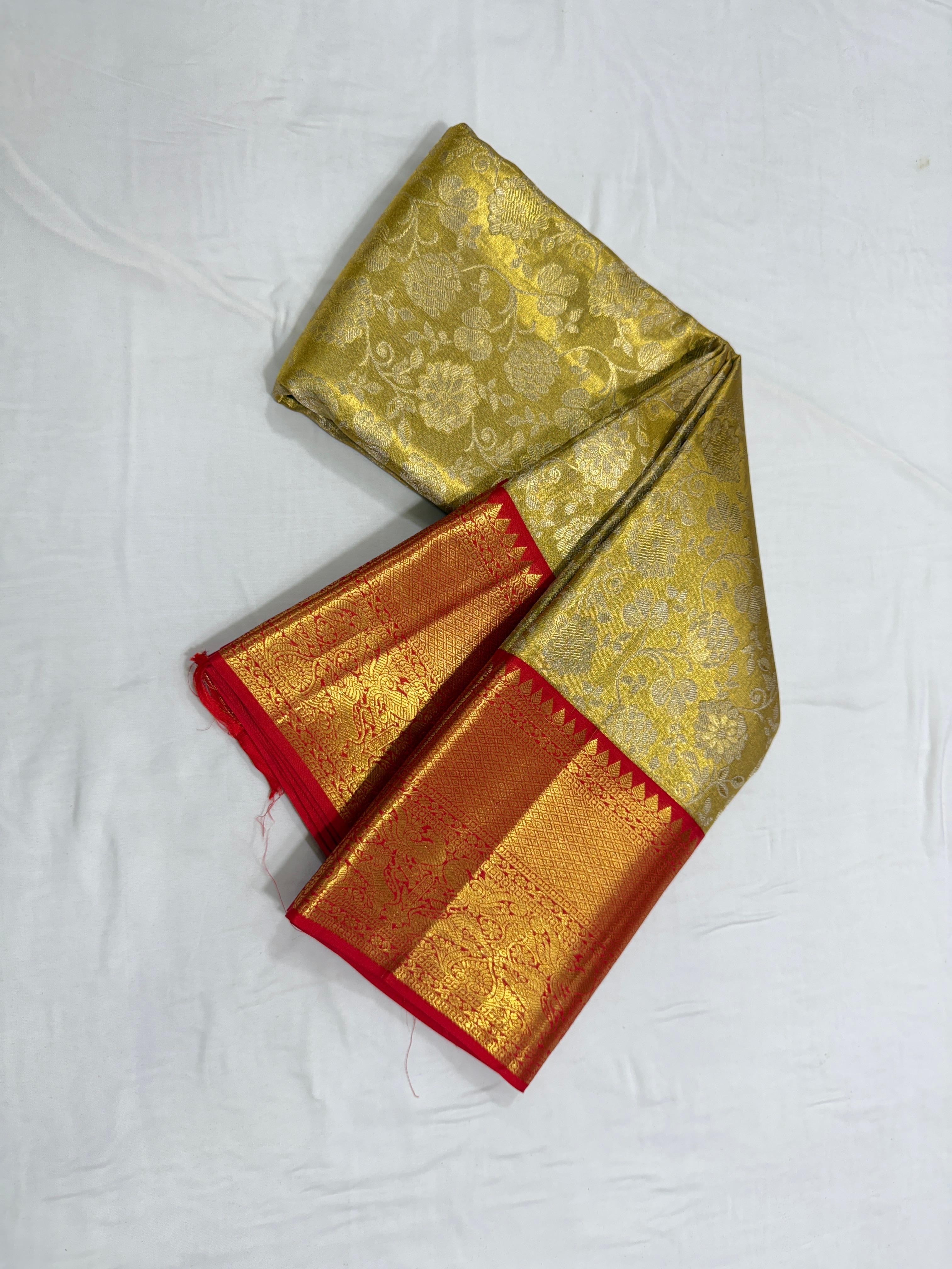 Classic Gold & Chilli Red Brocade Tissue Bridal Elegance Kanchipuram Handloom Silk Saree SS26571