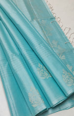 Load image into Gallery viewer, Classic Ice Blue Tint Double Warp Handloom Soft Silk Saree SS27874
