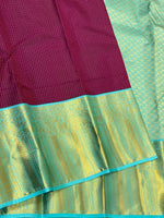 Load image into Gallery viewer, Classic Wine Red  &amp; Ice Blue 1gm Zari Vaira Oosi Checks Elegance Kanchipuram Handloom Silk Saree SS25499
