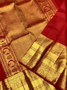 Classic Chilli Red 2gm Zari Bridal Elegance Kanchipuram Handloom Silk Saree SS24773