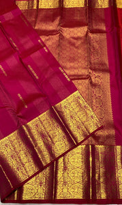 Classic Ruby Pink 2gm Zari Elegance Kanchipuram Handloom Silk Saree SS23557