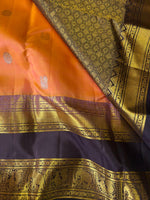 Load image into Gallery viewer, Classic Pastel Orange &amp; Espresso 2gm Zari Elegance Kanchipuram Handloom Silk Saree SS23782
