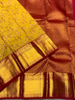 Load image into Gallery viewer, Classic Mustard &amp; Red 2gm Zari Elegance Kanchipuram Handloom Silk Saree SS24786
