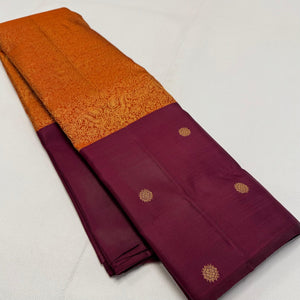 Classic Orange & Maroon 2gm Zari Elegance Kanchipuram Handloom Silk Saree SS24221