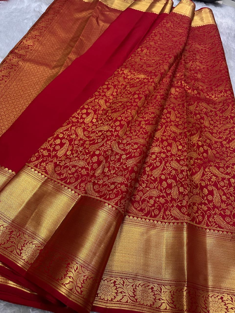 Classic Ruby Red 2gm Zari Elegance Kanchipuram Handloom Silk Saree SS24805