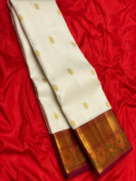 Load image into Gallery viewer, Classic White &amp; Barn Red 2gm Zari Elegance Kanchipuram Handloom Silk Saree SS25313
