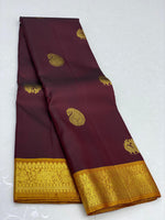 Load image into Gallery viewer, Classic Coffee Brown &amp; Yellow 2gm Zari Elegance Kanchipuram Handloom Silk Saree SS23754
