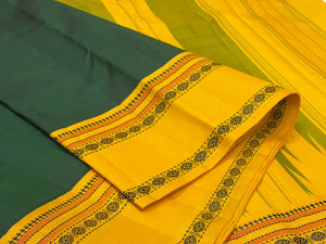 Classic Bottle Green & Mustard Yellow Thread Korvai Kanchipuram Handloom Silk Saree SS25954