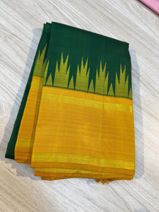 Classic Green & Yellow Mustard Elegance Kanchipuram Handloom Silk Saree SS24328