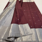 Load image into Gallery viewer, Classic Dark Chocolate &amp; Grey 2gm Zari Elegance Kanchipuram Handloom Silk Saree SS24465
