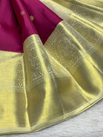 Load image into Gallery viewer, Classic Deep Pink &amp; Champagne Cream 2gm Zari Elegance Kanchipuram Handloom Silk Saree SS28293
