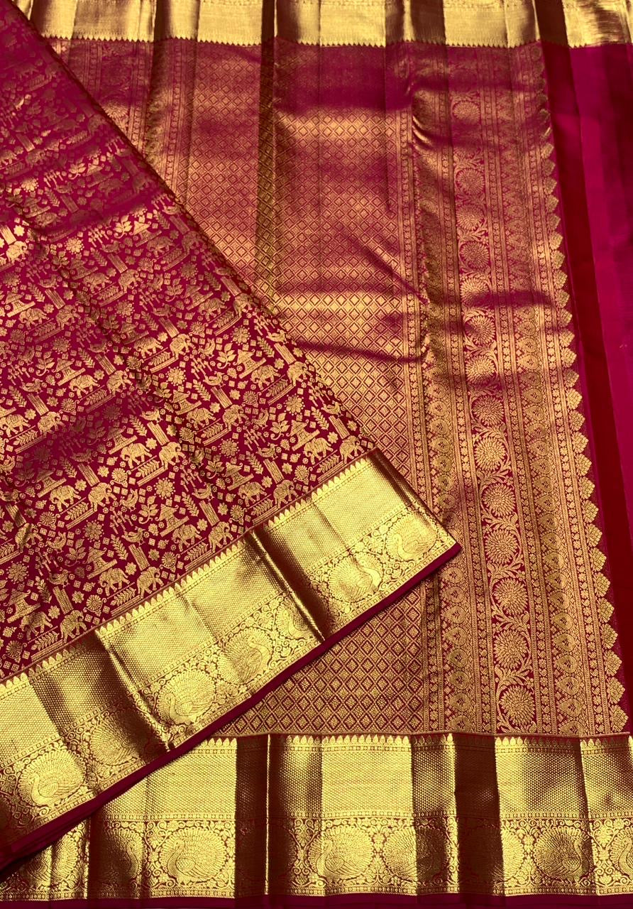 Classic Glow Pink 2gm Zari Bridal Elegance Kanchipuram Handloom Silk Saree SS25432