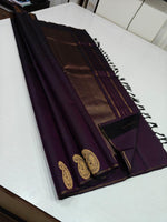 Load image into Gallery viewer, Classic Plum 2gm Zari Elegance Kanchipuram Handloom Silk Saree SS27076

