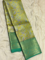Load image into Gallery viewer, Classic Pastel Pista Green &amp; Sea Green 2gm Zari Tissue Brocade Bridal Elegance Kanchipuram Handloom Silk Saree SS27094
