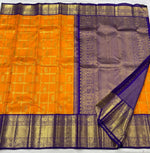 Load image into Gallery viewer, Classic Marigold Orange &amp; Violet 3gm Zari Elegance Kanchipuram Handloom Silk Saree SS27260
