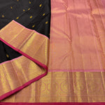 Load image into Gallery viewer, Classic Charcoal Black &amp; Baby Pink Elegance Kanchipuram Handloom Silk Saree SS28581
